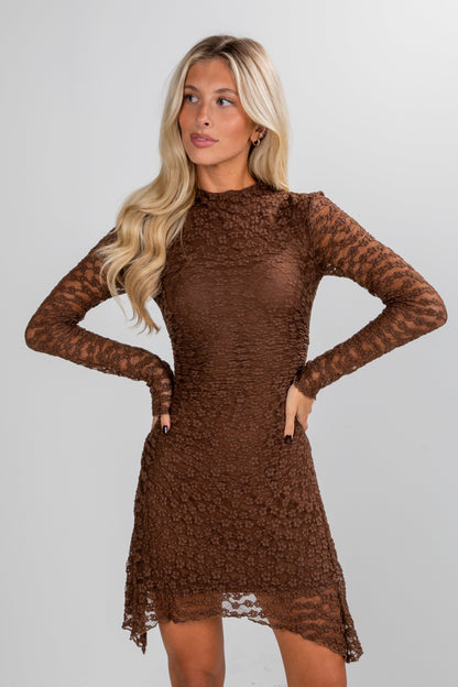 Simply Perfect Brown Floral Lace Mini Dress