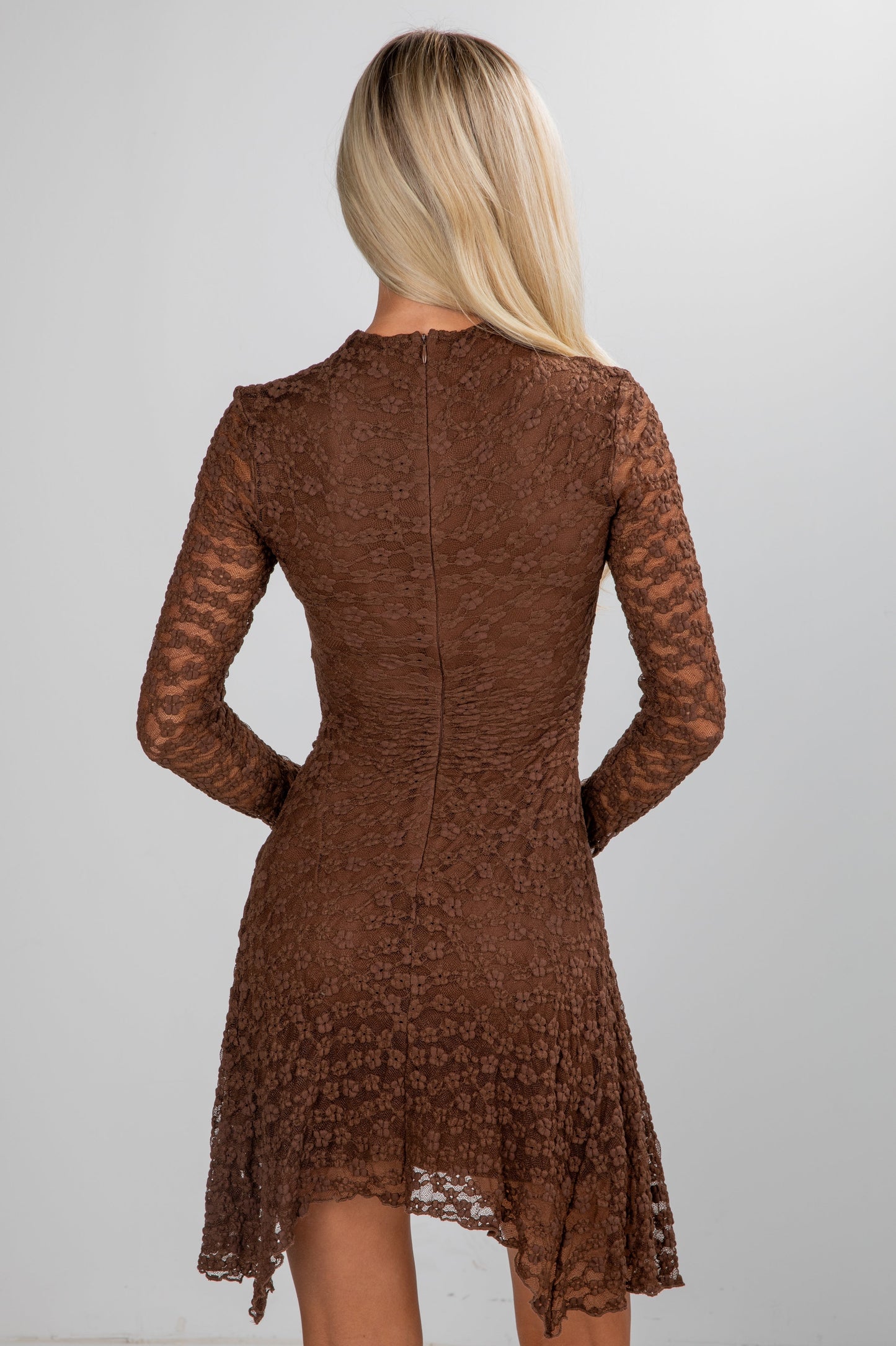 Simply Perfect Brown Floral Lace Mini Dress