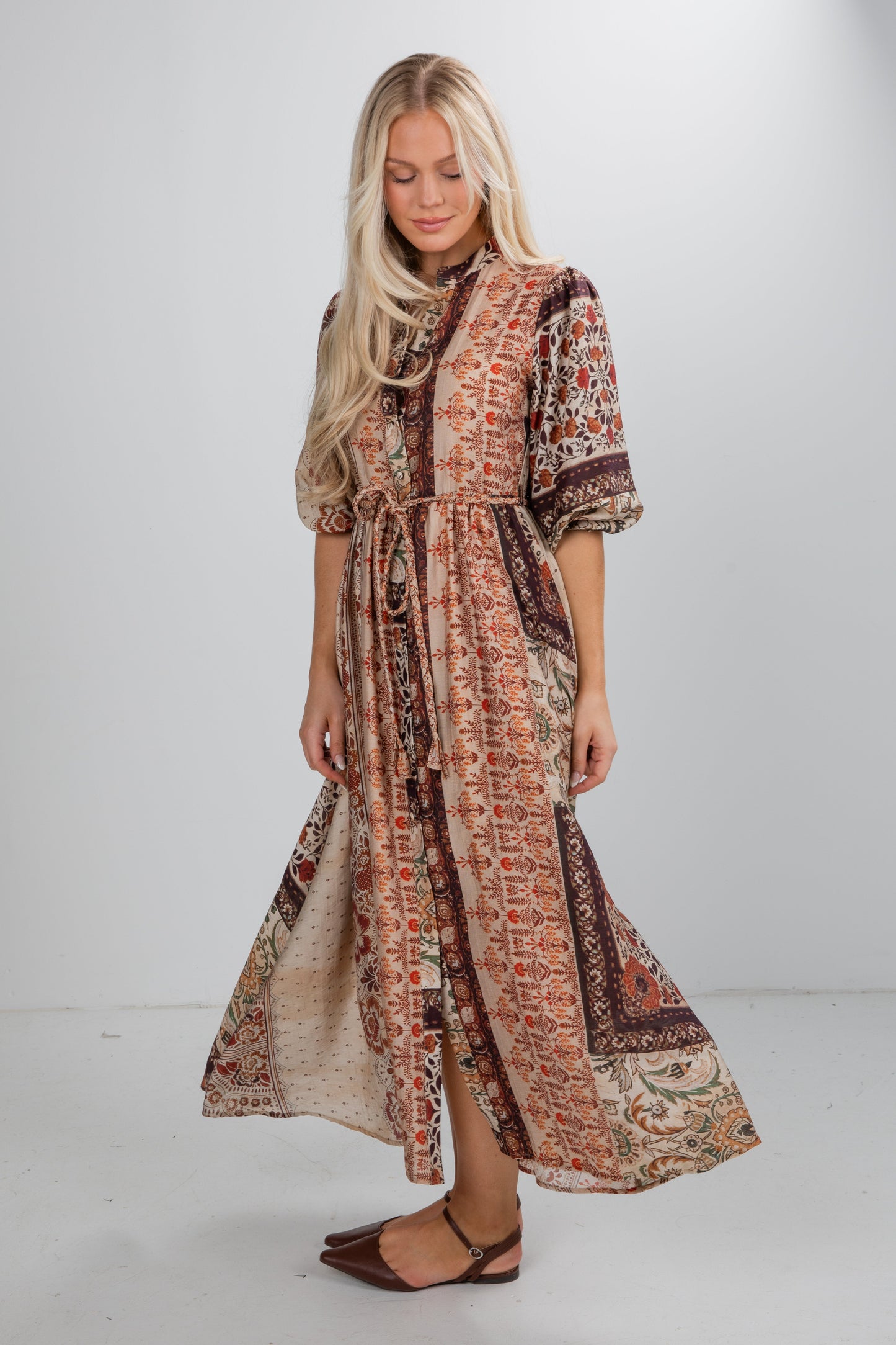 Shine Bright Brown Floral Patchwork Maxi Dress
