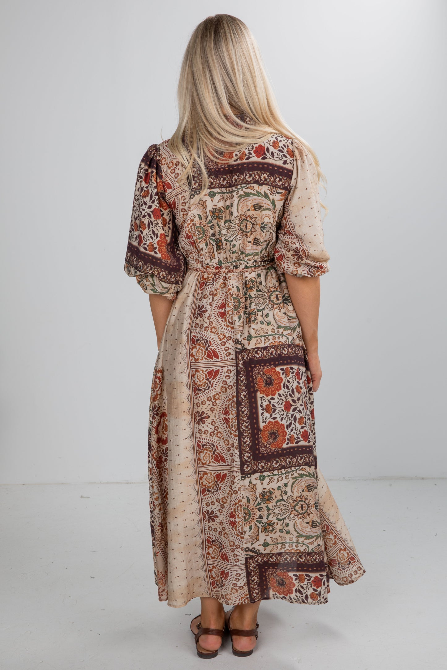 Shine Bright Brown Floral Patchwork Maxi Dress