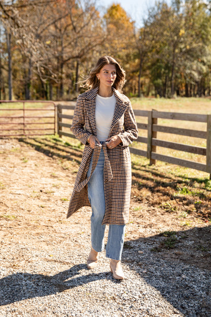 Bring The Drama Brown Plaid Trench Coat