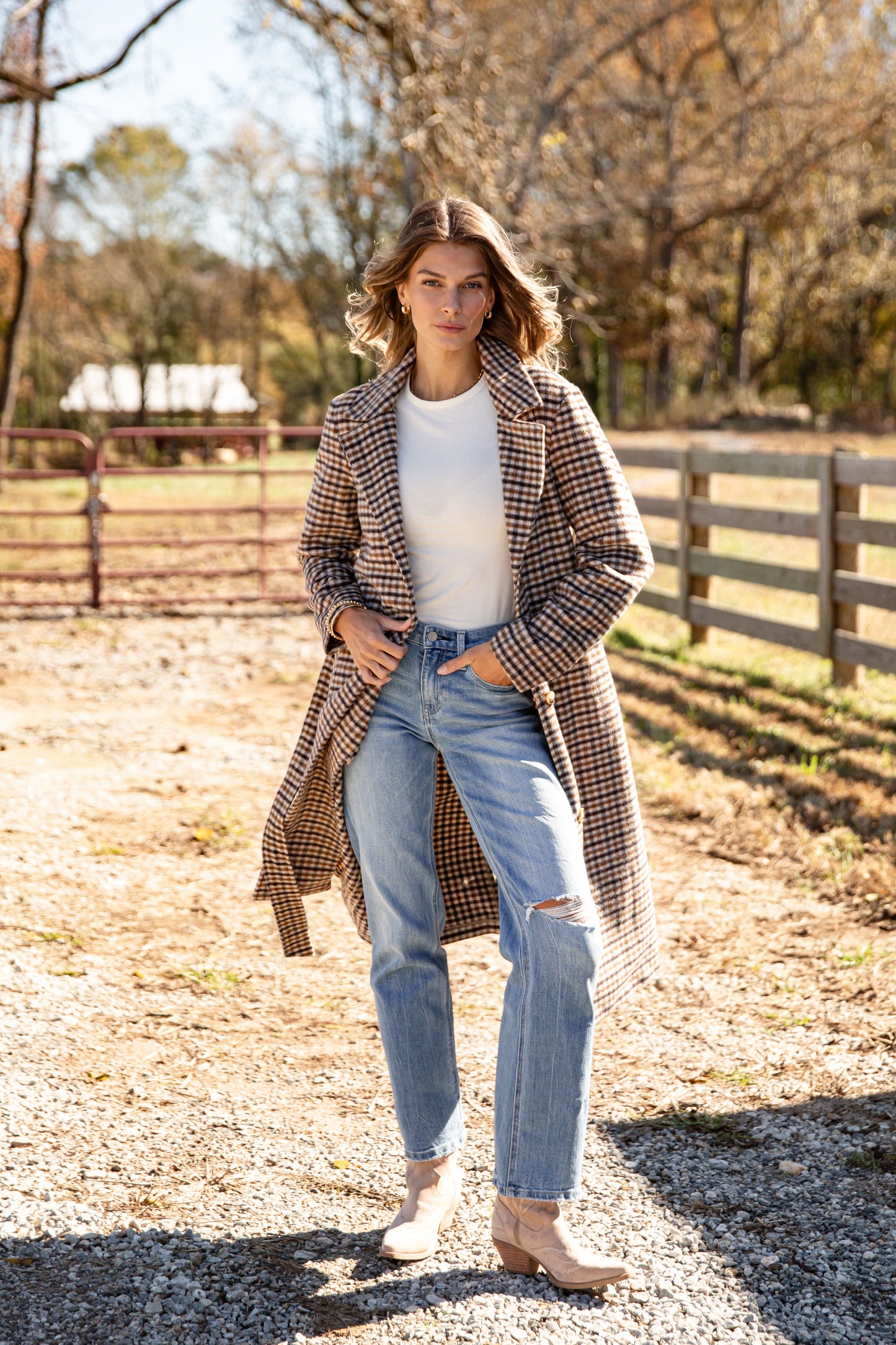 Bring The Drama Brown Plaid Trench Coat