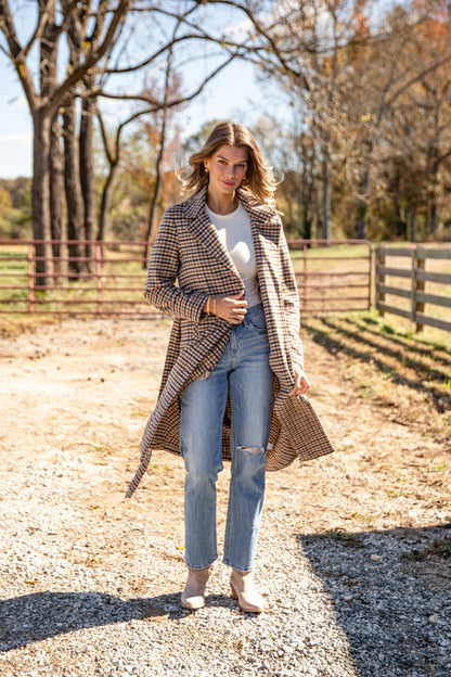 Bring The Drama Brown Plaid Trench Coat