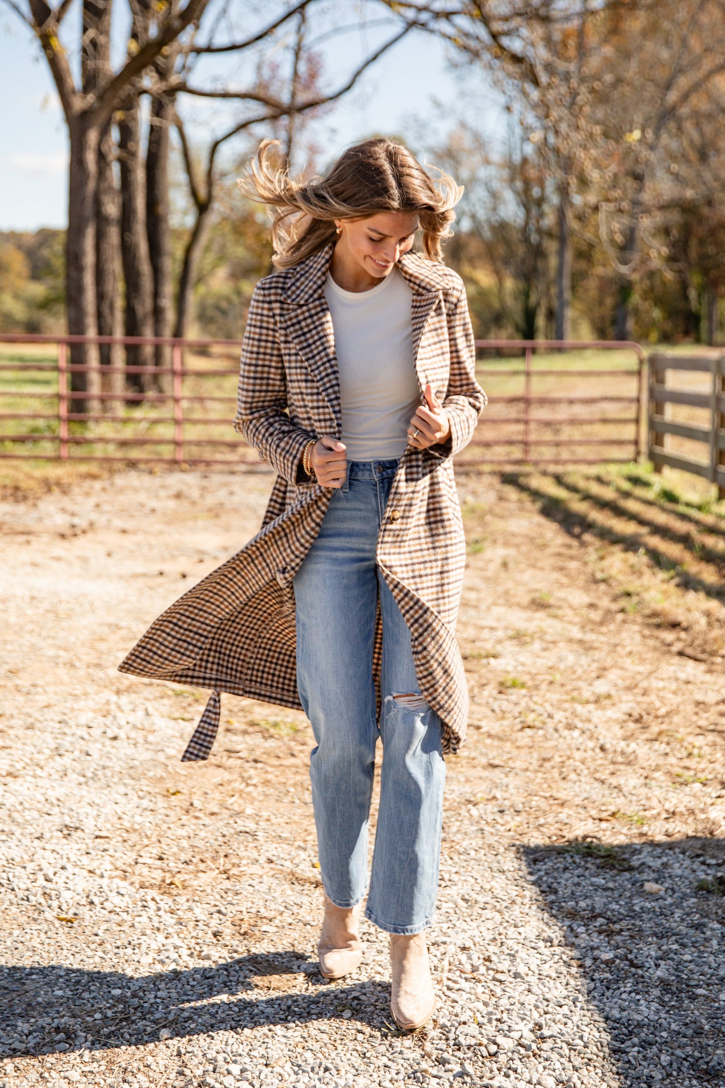 Bring The Drama Brown Plaid Trench Coat