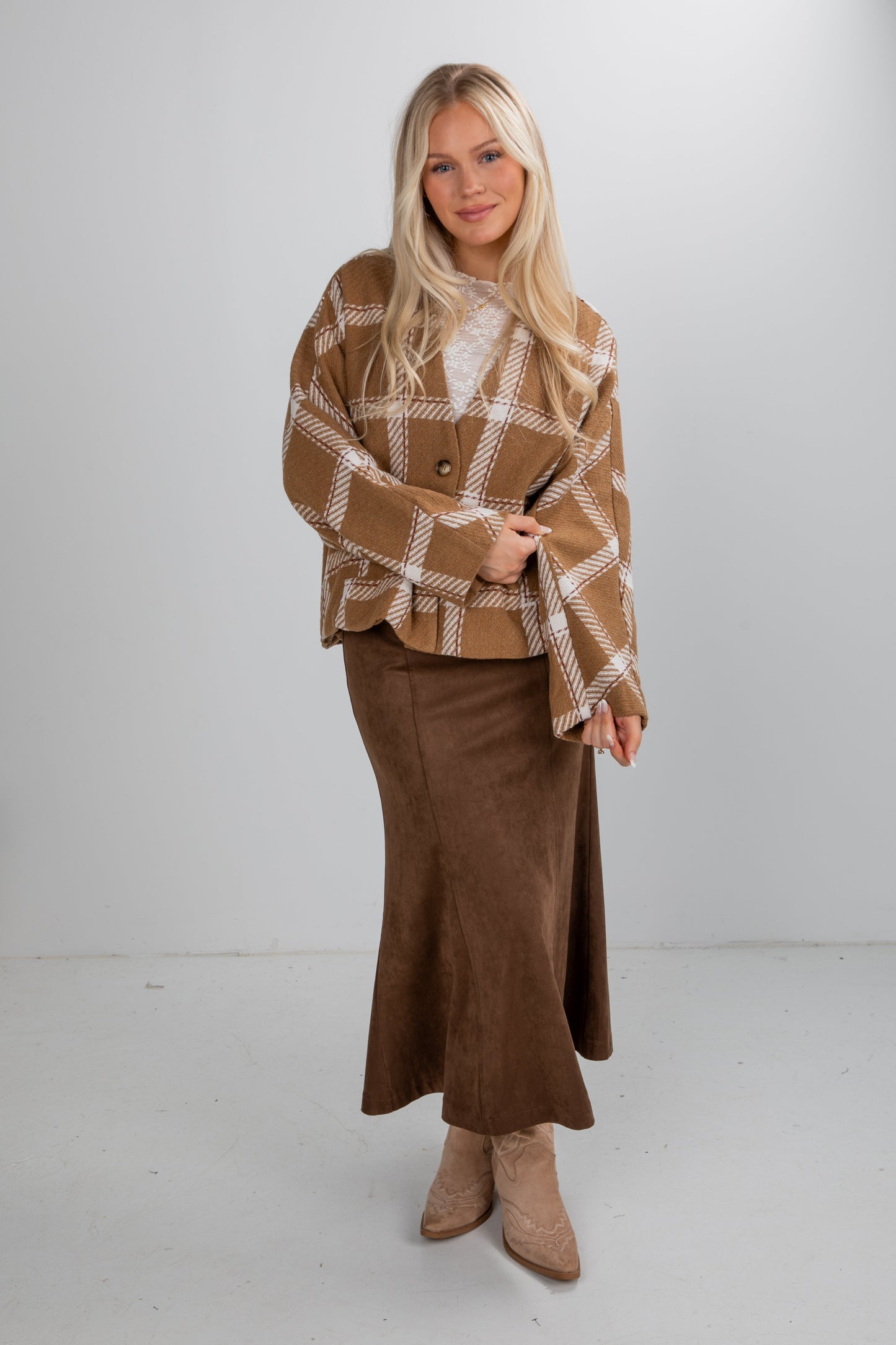Perfectly Classy Brown Suede Maxi Skirt