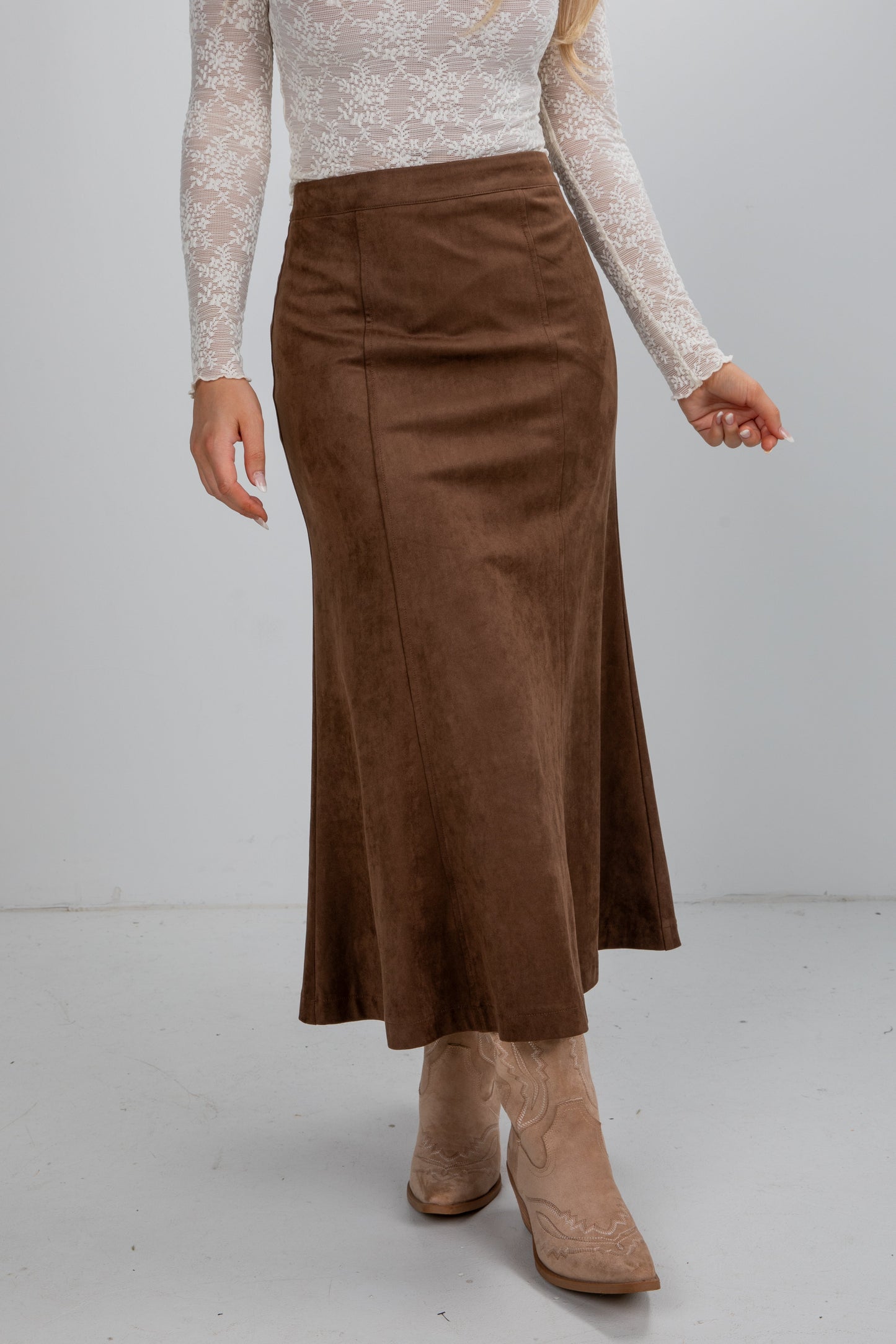 Perfectly Classy Brown Suede Maxi Skirt