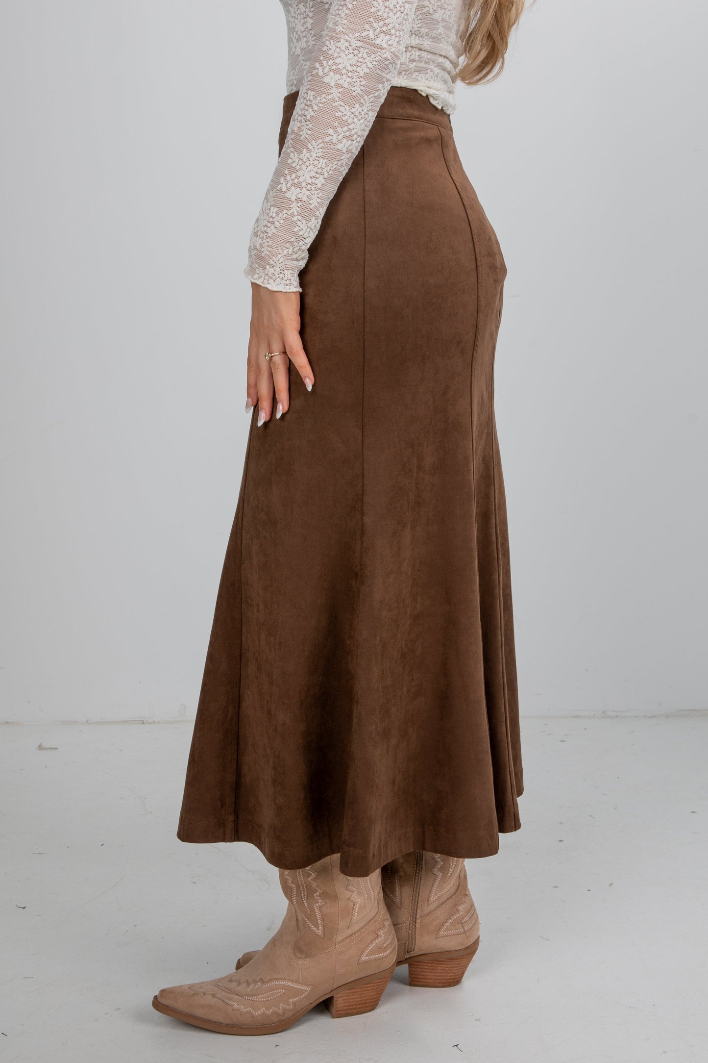 Perfectly Classy Brown Suede Maxi Skirt