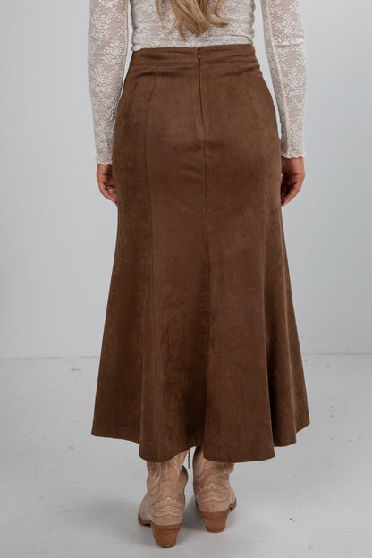 Perfectly Classy Brown Suede Maxi Skirt