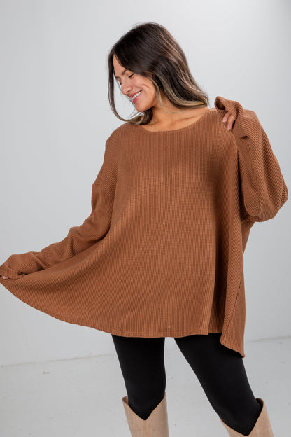 Fireside Flirt Waffle Knit Top - DU DEAL