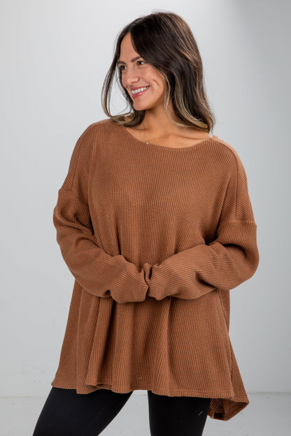 Fireside Flirt Waffle Knit Top - DU DEAL