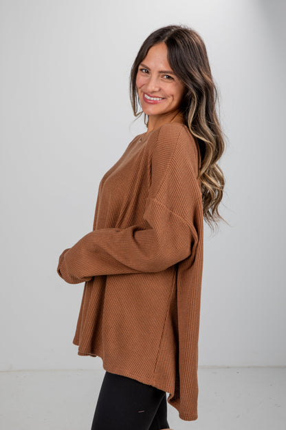 Fireside Flirt Waffle Knit Top - DU DEAL