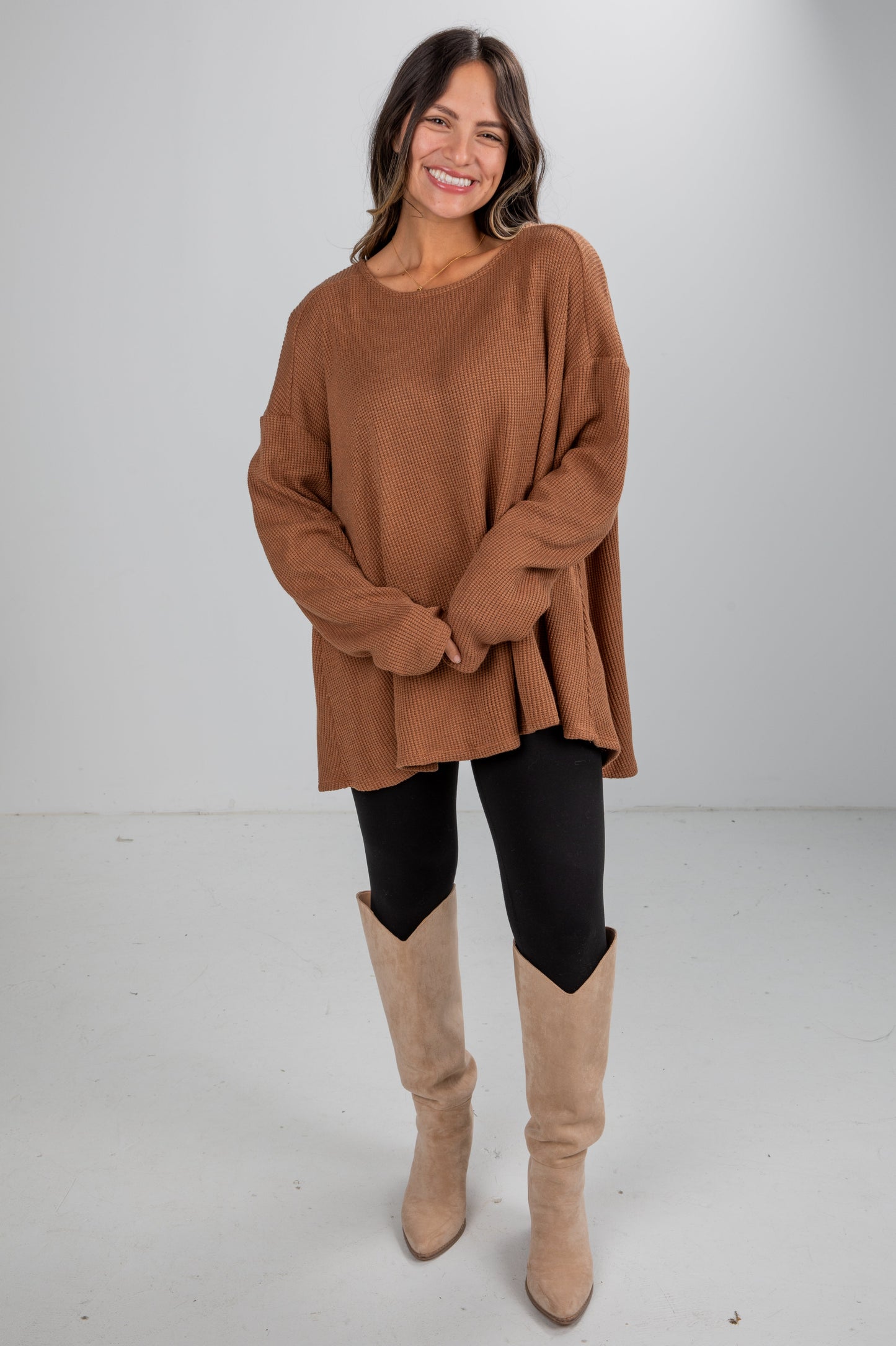 Fireside Flirt Waffle Knit Top - DU DEAL