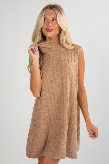 Time Well Spent Cable Knit Turtleneck Sweater Dress
