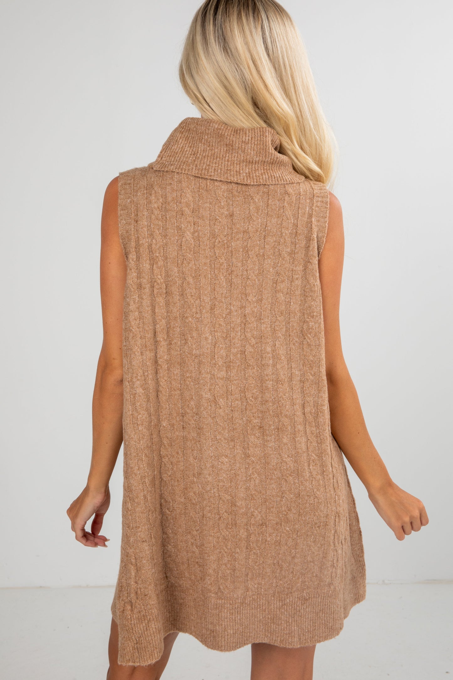 Time Well Spent Cable Knit Turtleneck Sweater Dress