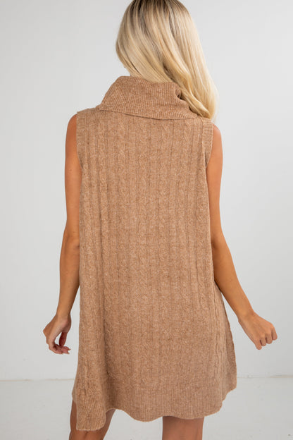 Time Well Spent Cable Knit Turtleneck Sweater Dress