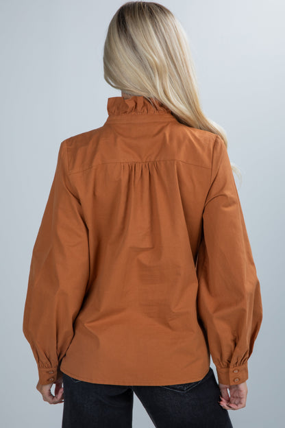 Marvelous Darling Camel Ruffle Blouse