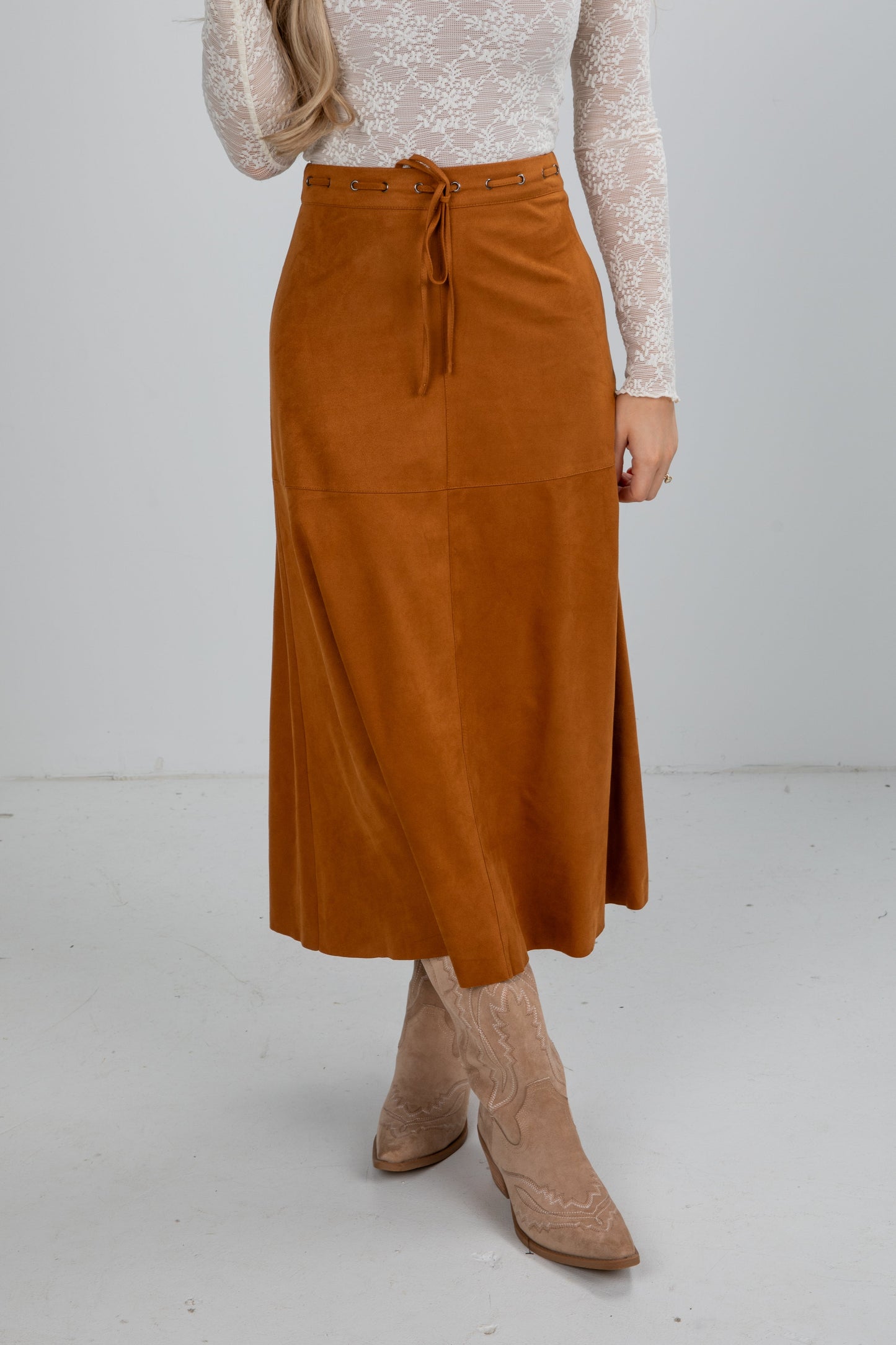 Sophisticated Season Camel Suede Maxi Skirt