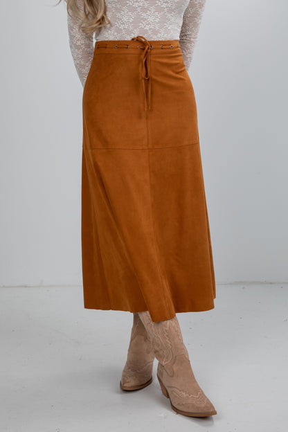 Sophisticated Season Camel Suede Maxi Skirt