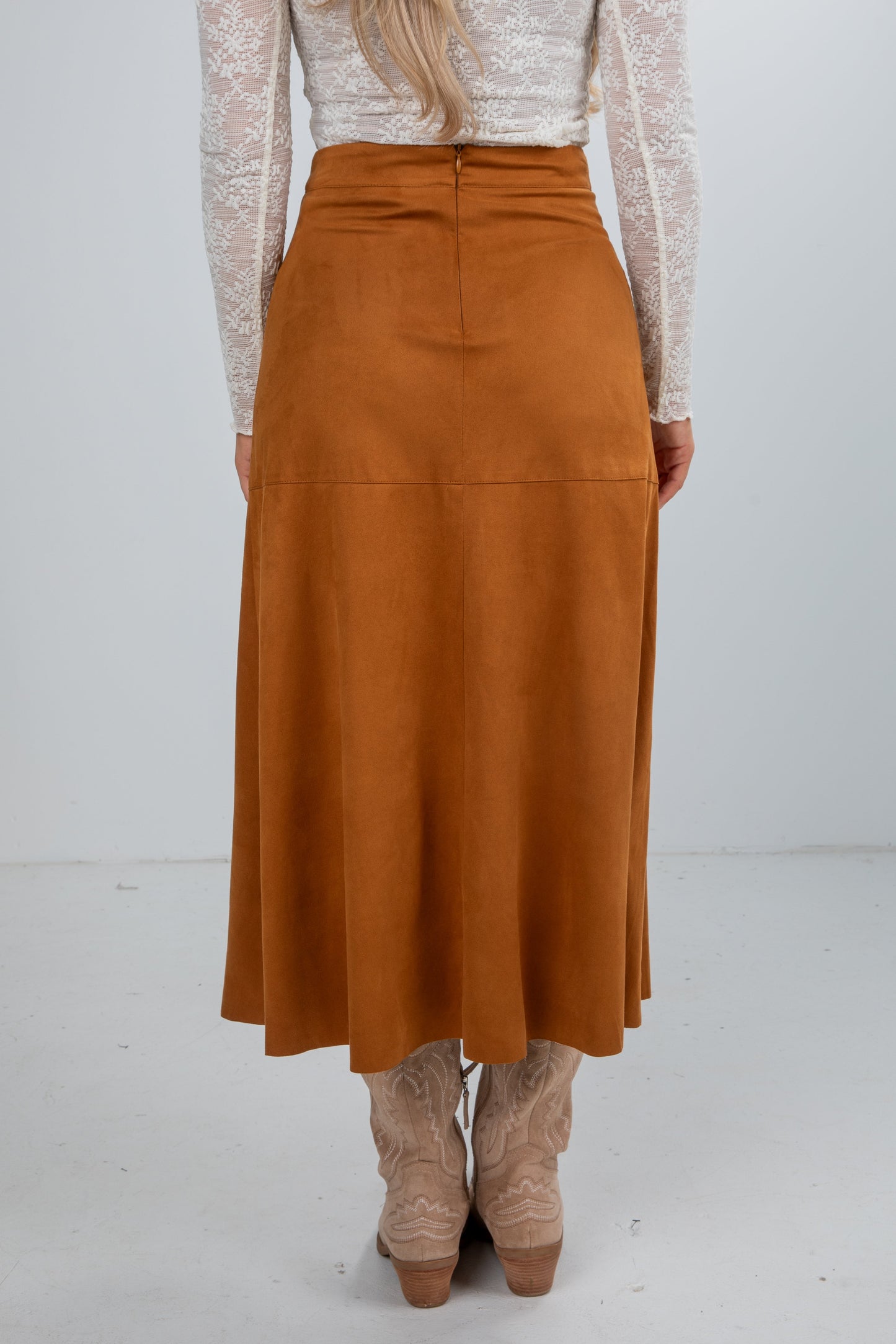 Sophisticated Season Camel Suede Maxi Skirt