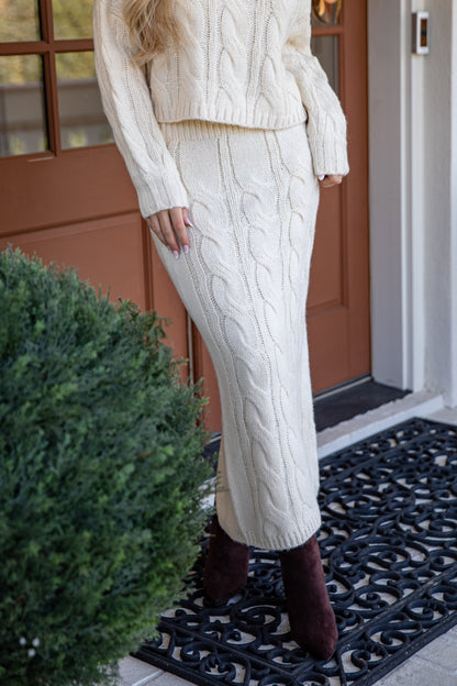 Cozy Appearance Cream Cable Knit Midi Skirt