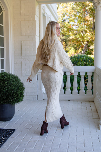 Cozy Appearance Cream Cable Knit Midi Skirt
