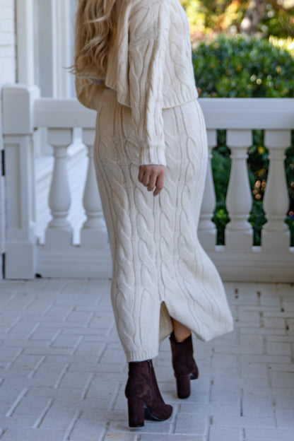 Cozy Appearance Cream Cable Knit Midi Skirt