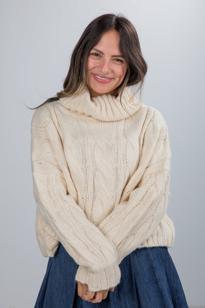 Cozy Appearance Cream Cable Knit Turtleneck Sweater