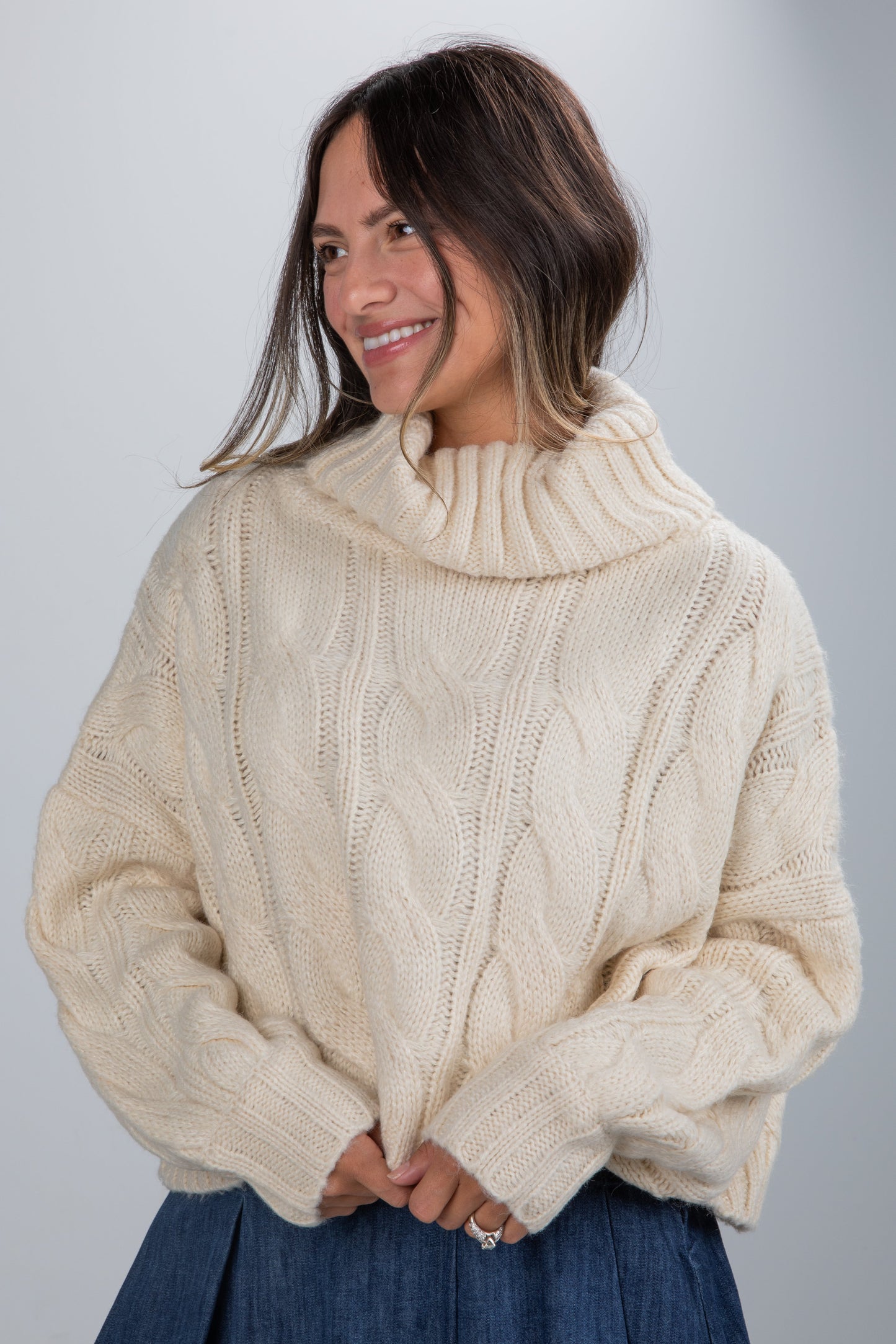 Cozy Appearance Cream Cable Knit Turtleneck Sweater