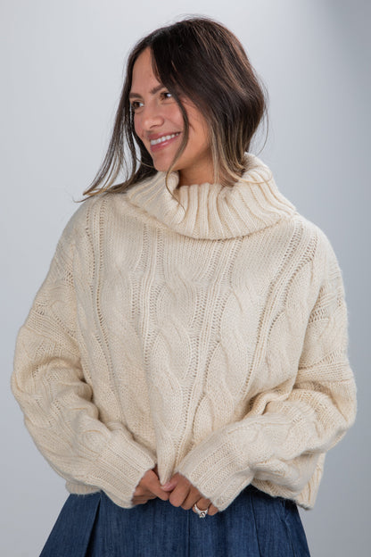 Cozy Appearance Cream Cable Knit Turtleneck Sweater