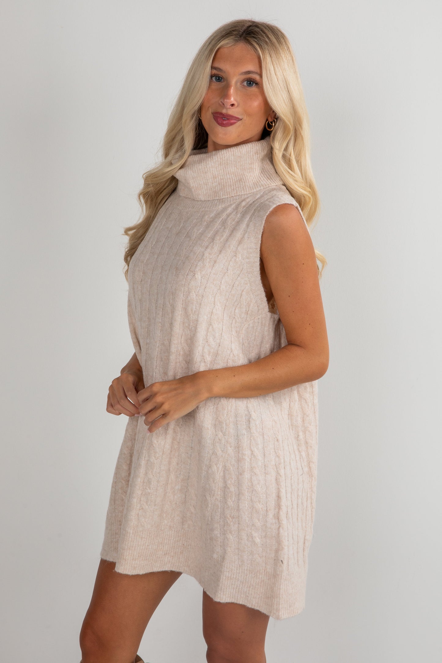 Time Well Spent Cable Knit Turtleneck Sweater Dress