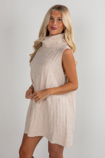 Time Well Spent Cable Knit Turtleneck Sweater Dress