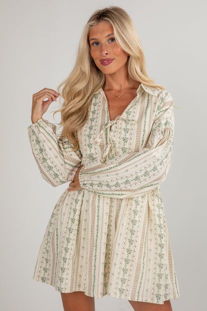 Right In Front Of You Cream Floral Babydoll Mini Dress