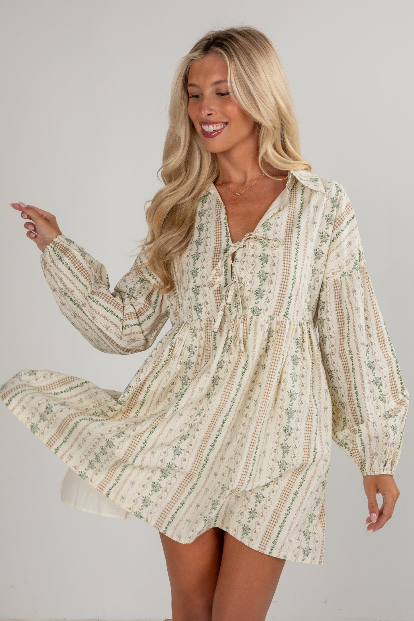 Right In Front Of You Cream Floral Babydoll Mini Dress