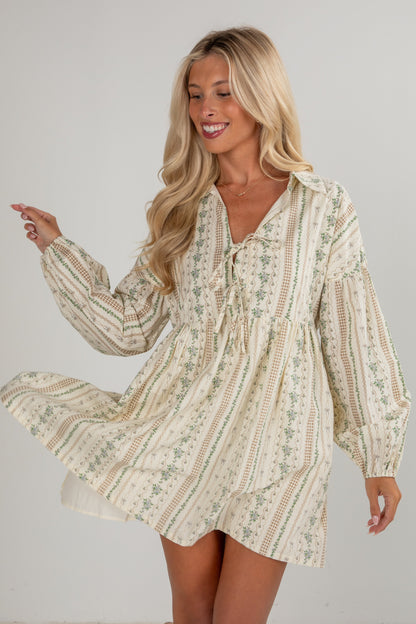 Right In Front Of You Cream Floral Babydoll Mini Dress