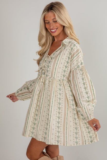 Right In Front Of You Cream Floral Babydoll Mini Dress