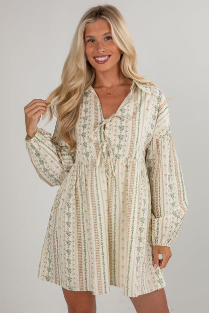 Right In Front Of You Cream Floral Babydoll Mini Dress