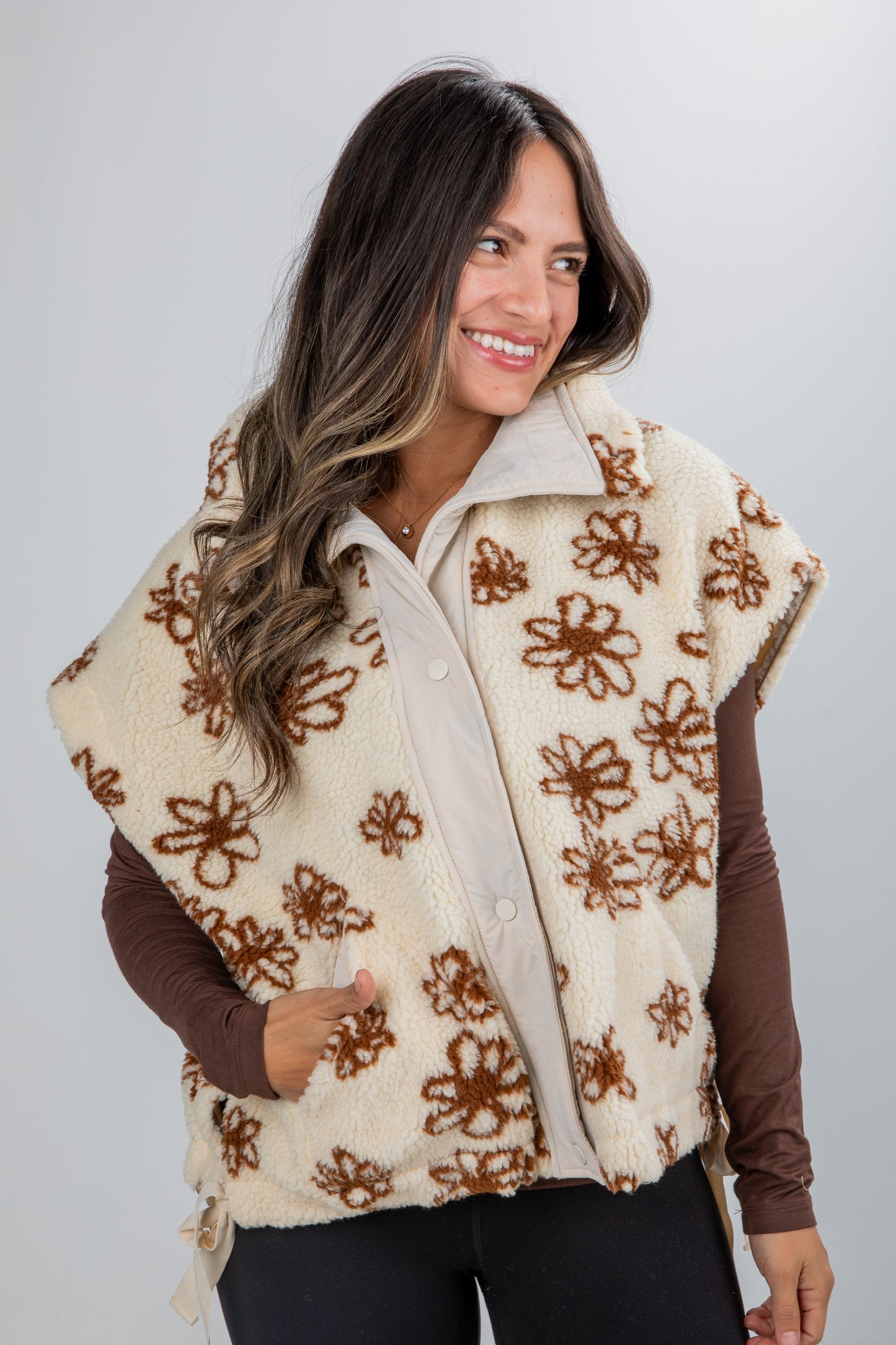 Found The Warmth Cream Floral Sherpa Vest