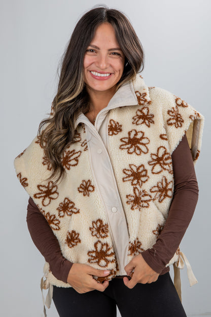 Found The Warmth Cream Floral Sherpa Vest