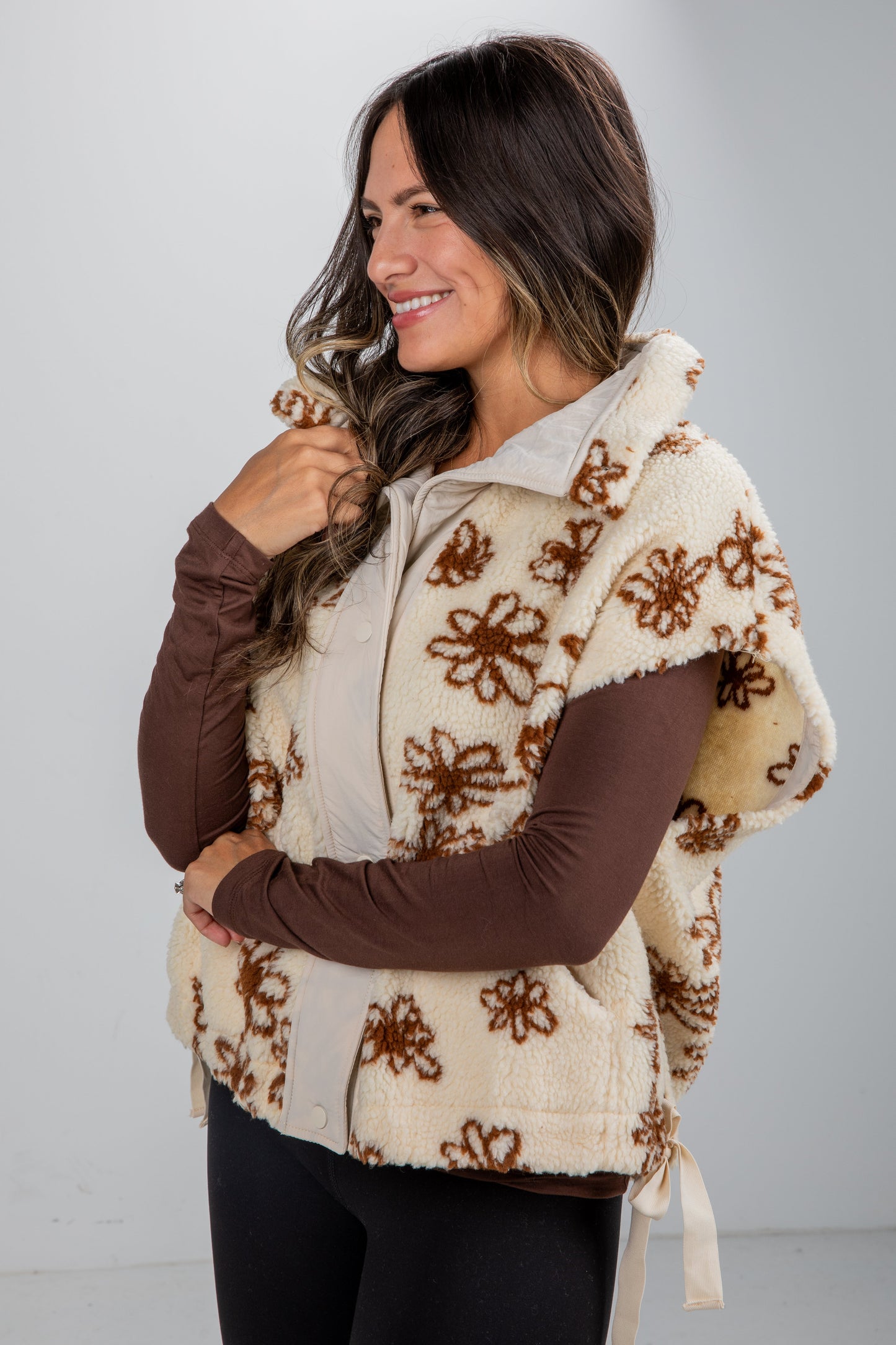 Found The Warmth Cream Floral Sherpa Vest