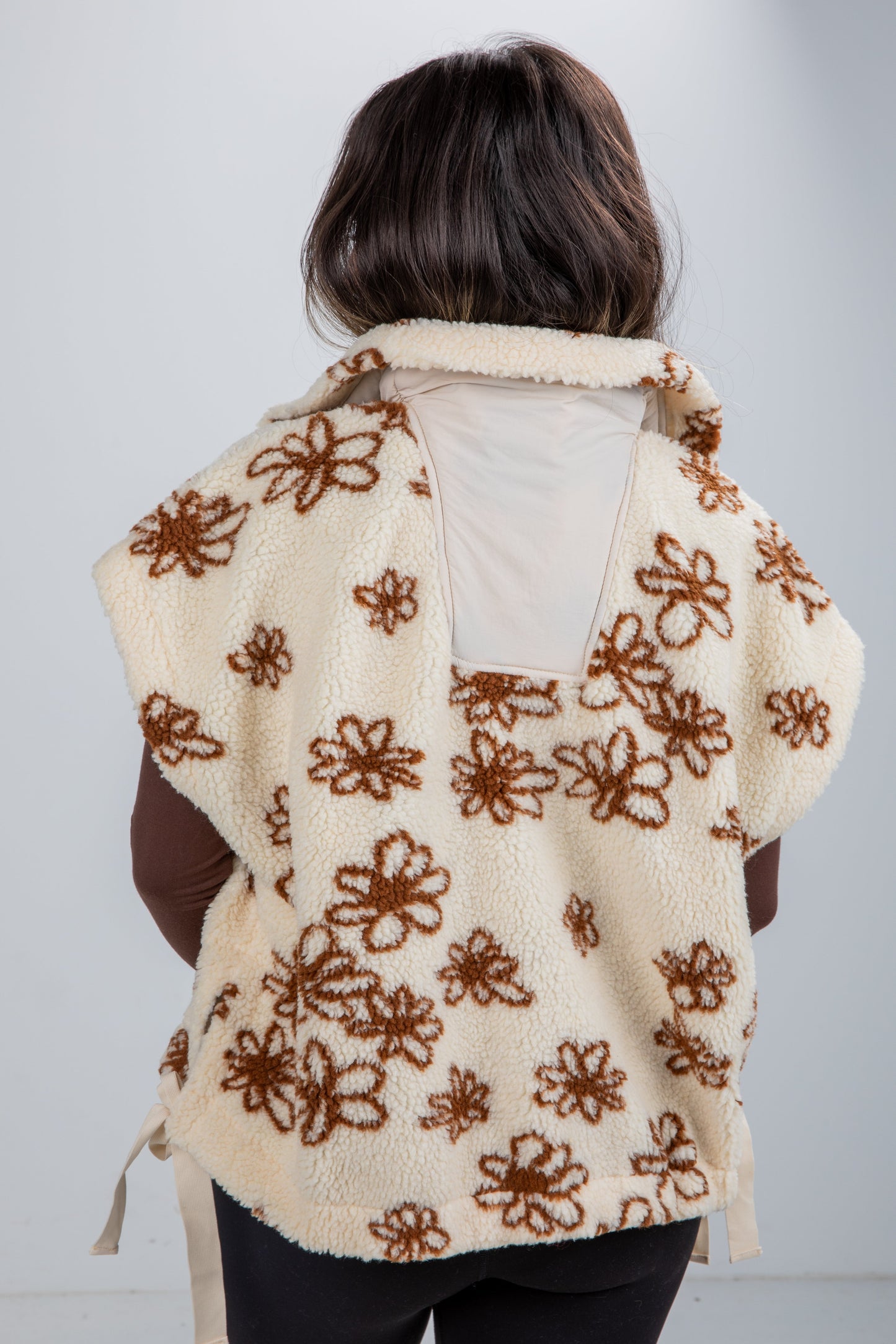 Found The Warmth Cream Floral Sherpa Vest