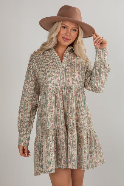 Spending Time Together Cream Floral Tiered Mini Dress