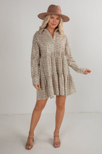 Spending Time Together Cream Floral Tiered Mini Dress