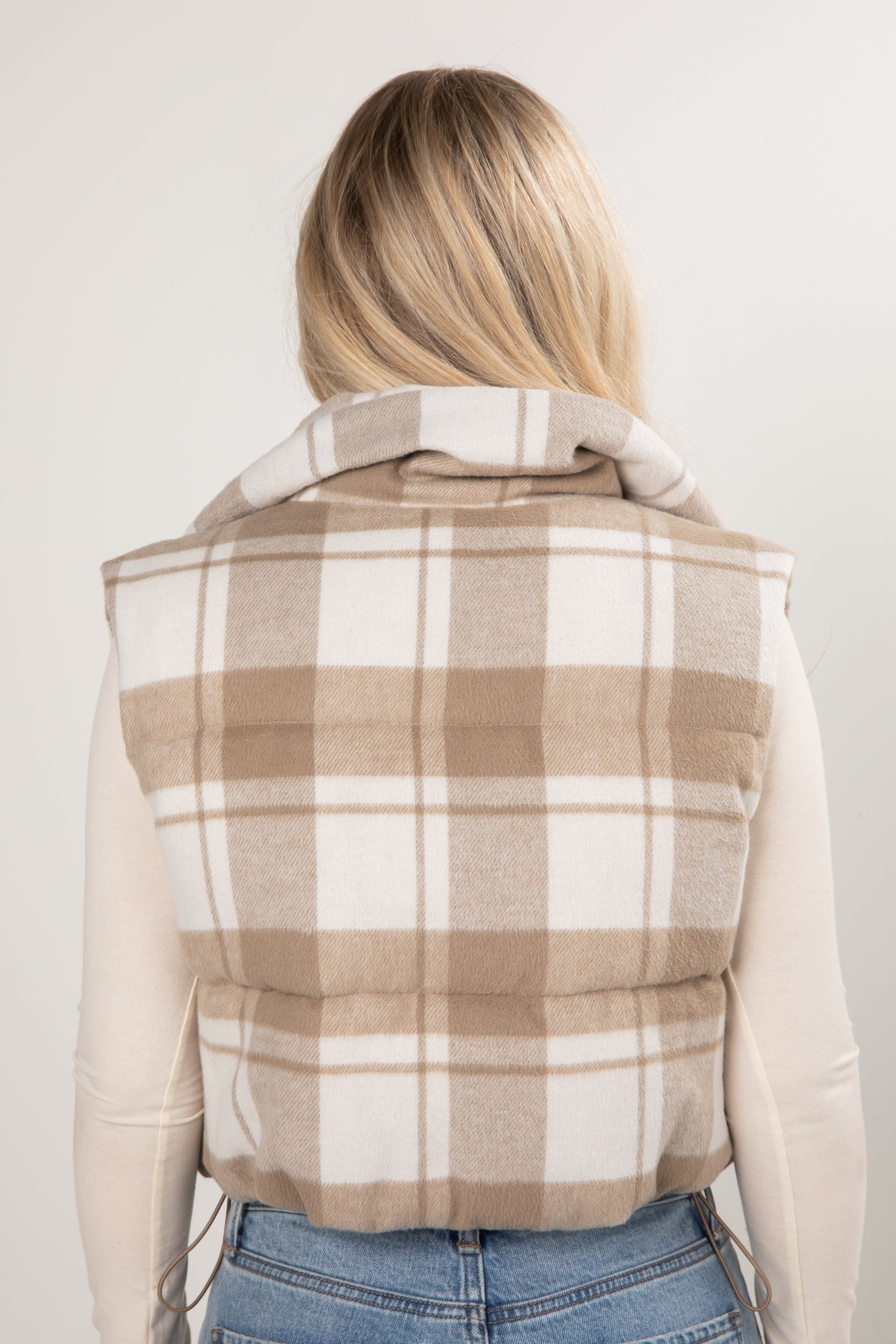 On Your Side Cream Plaid Puffer Vest - DOORBUSTER
