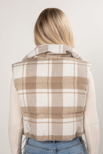 On Your Side Cream Plaid Puffer Vest - DOORBUSTER