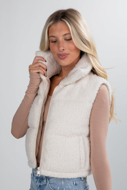 By The Campfire Cream Teddy Puffer Vest