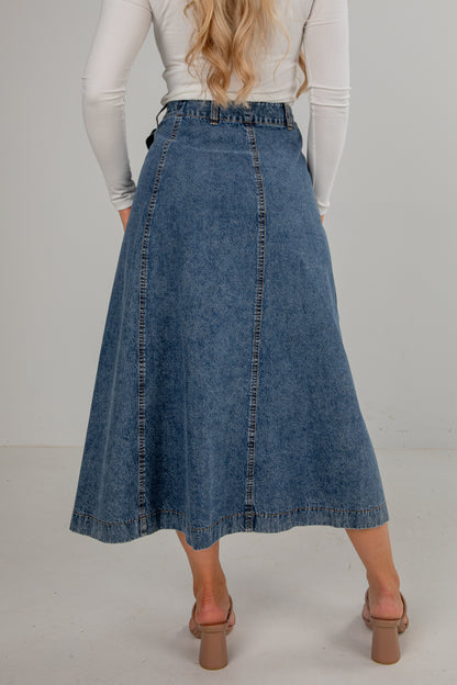 Believe What You See Denim Midi Skirt