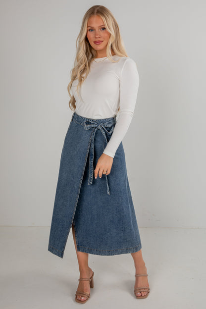 Believe What You See Denim Midi Skirt