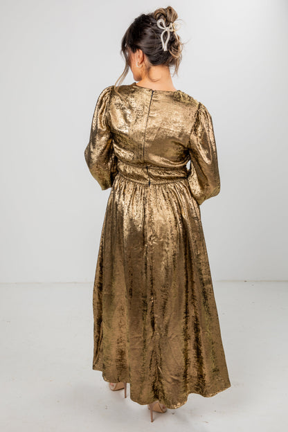 Pop The Champagne Gold Maxi Dress