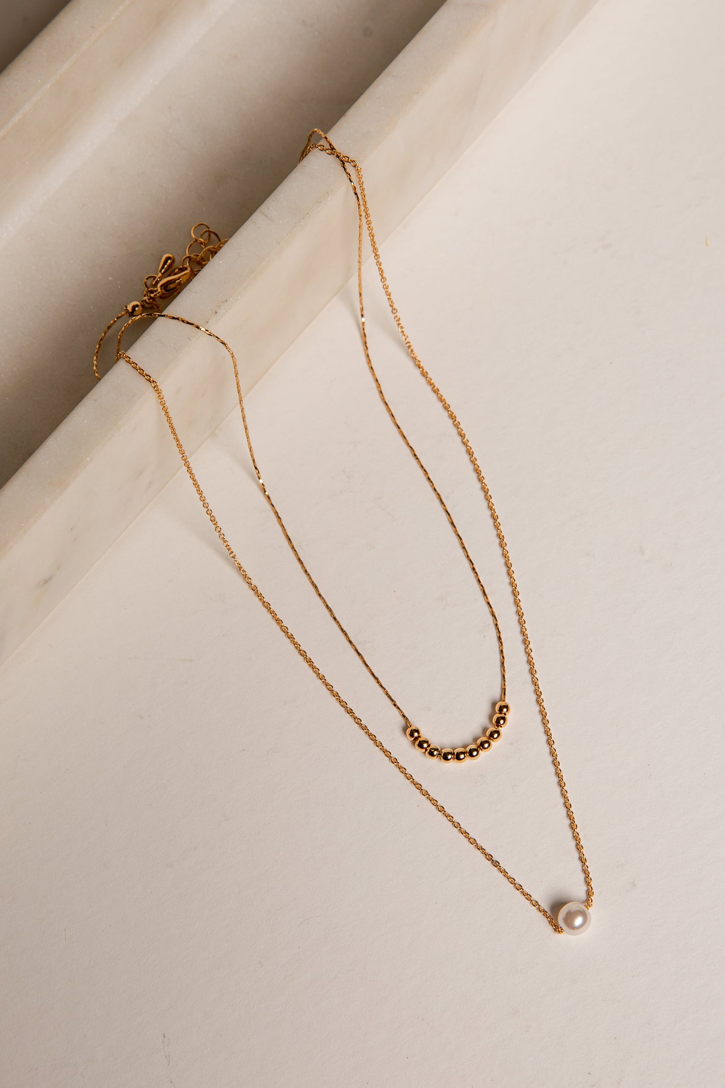 Quinn Gold Pearl Layered Chain Necklace