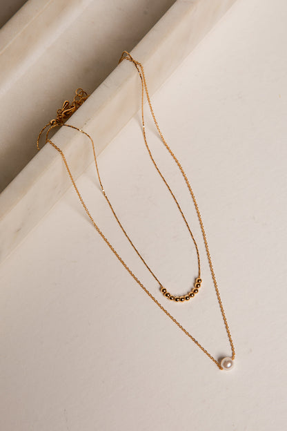 Quinn Gold Pearl Layered Chain Necklace